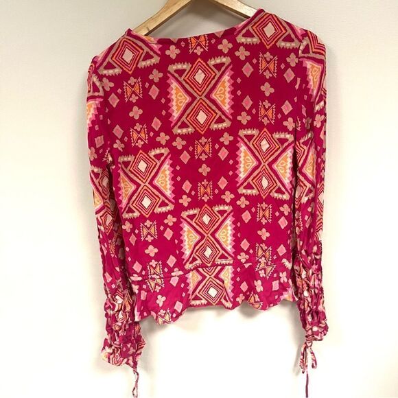 Tory Burch pink printed silk top with cinched sleeves 4 - Picture 4 of 6